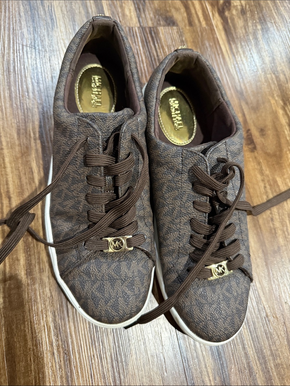 Michael Kors Brown MK Logo Lace-Up Sneakers with Gold Accents